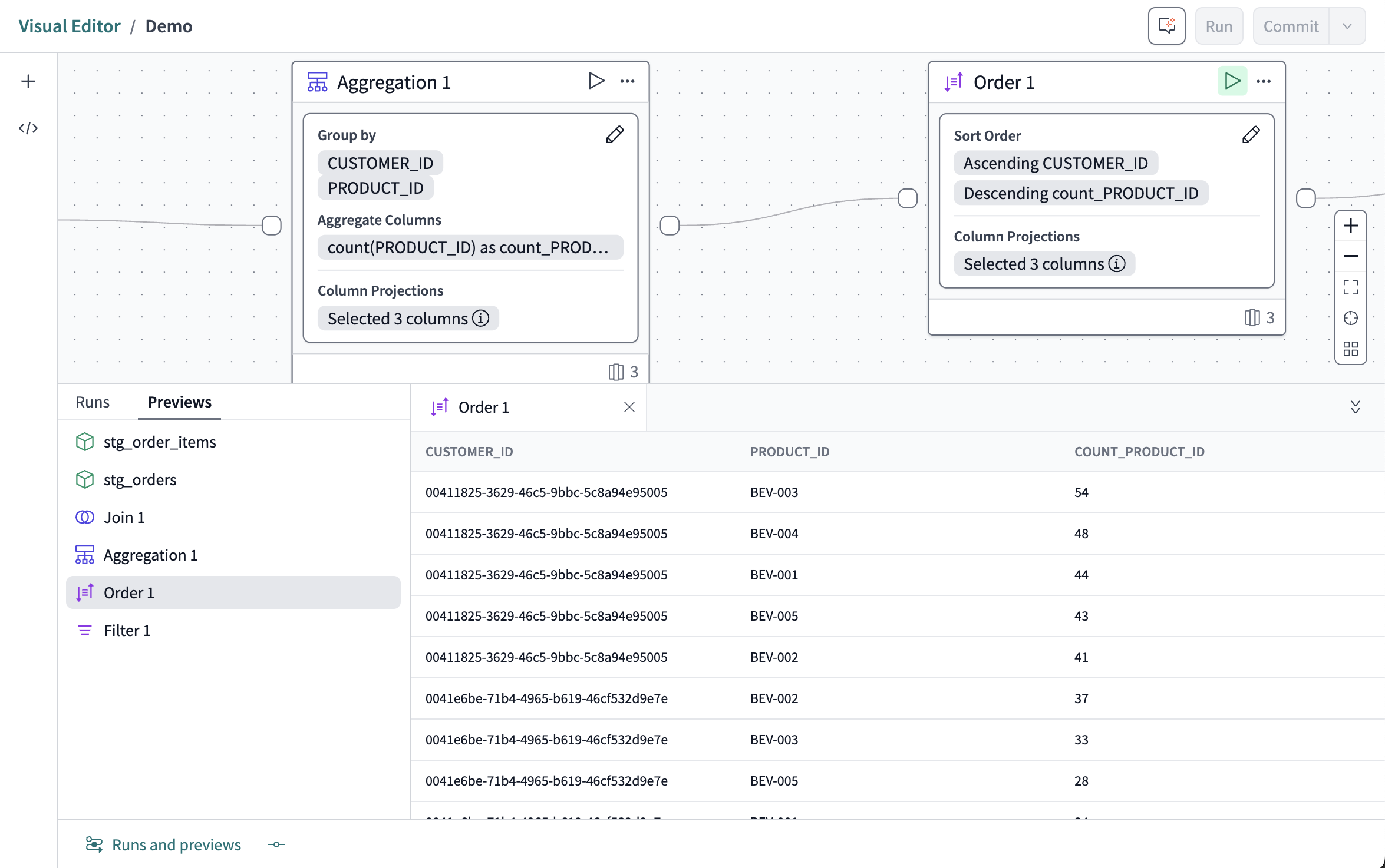 The ordered data operator tile config and data preview. The ordered data operator tile config and data preview.