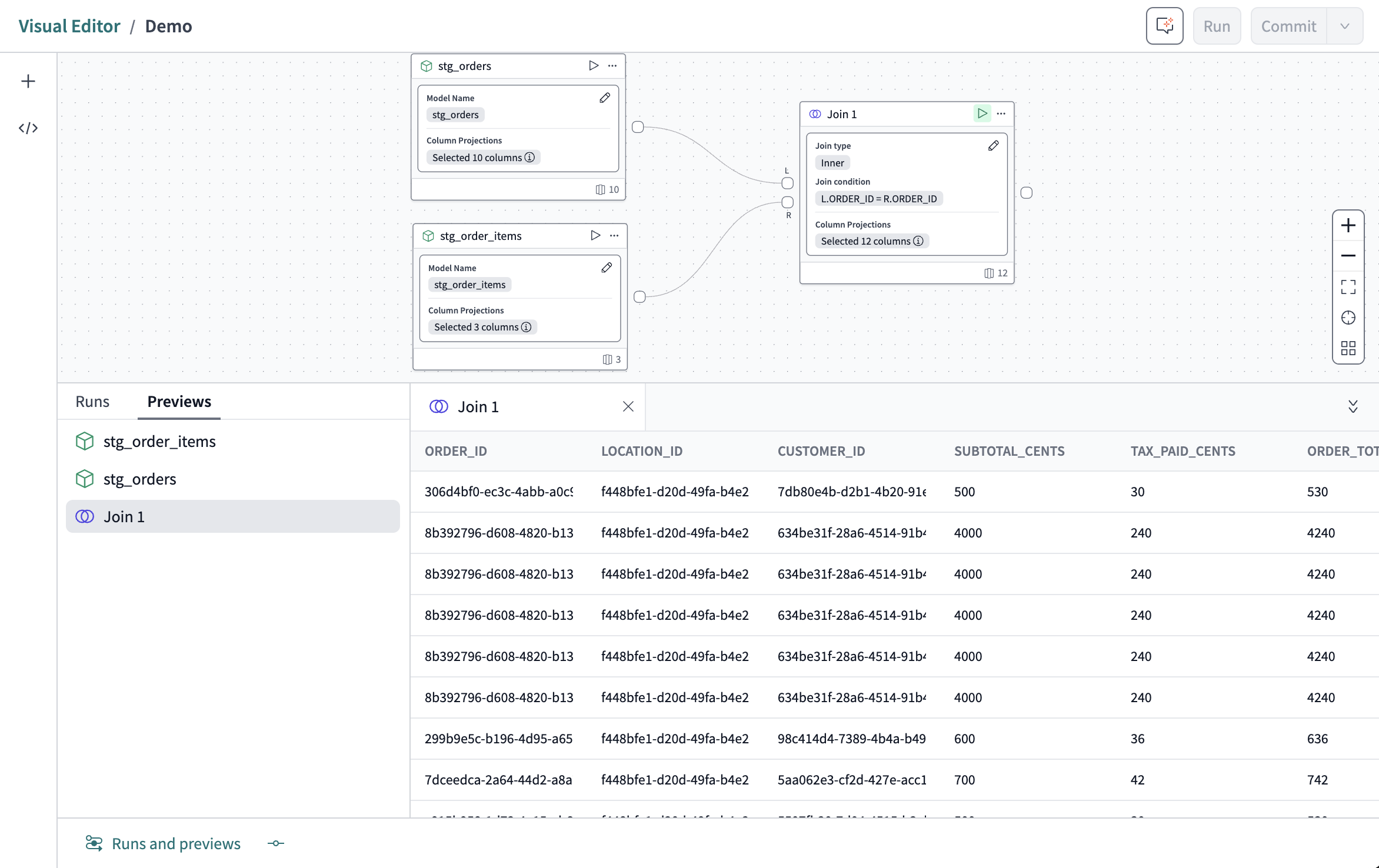 A completed join with the sample data. A completed join with the sample data.