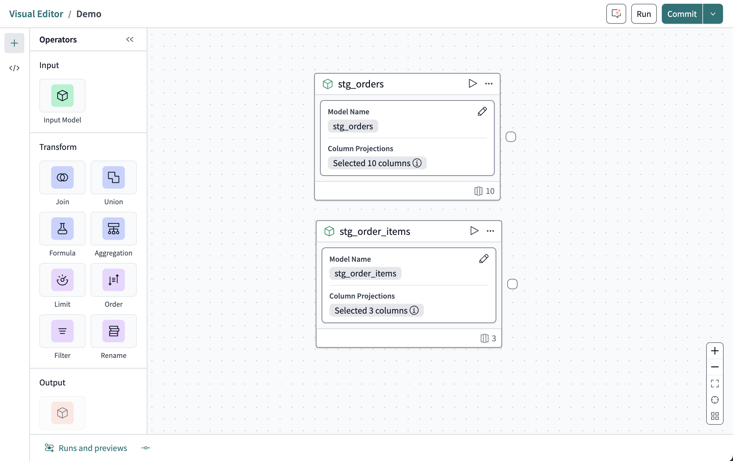 Two model operators in the canvas. Two model operators in the canvas.